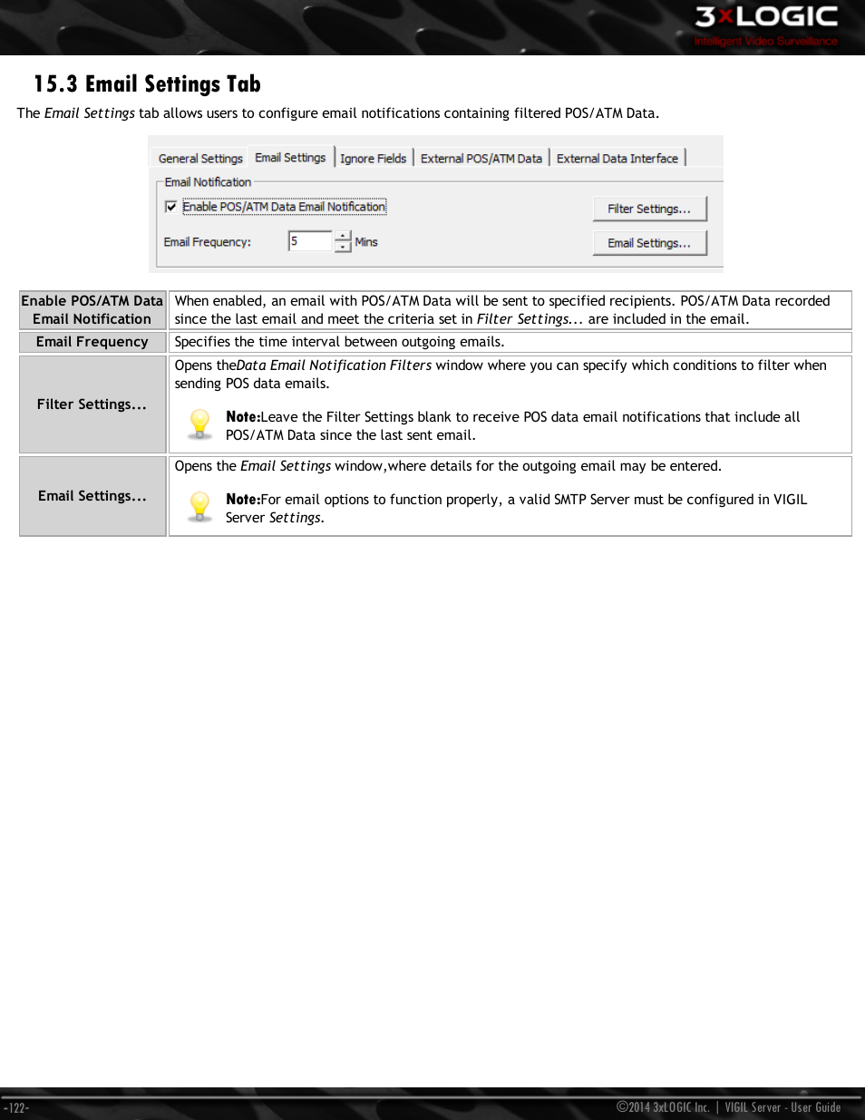 3 email settings tab | 3xLOGIC VIGIL Server User Manual | Page 131 / 148