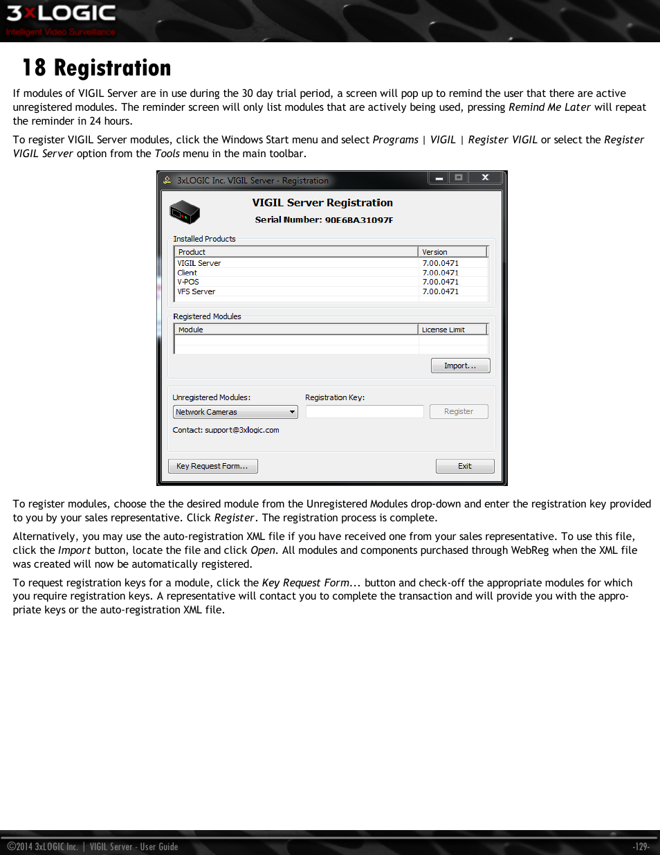18 registration | 3xLOGIC VIGIL Server User Manual | Page 138 / 148