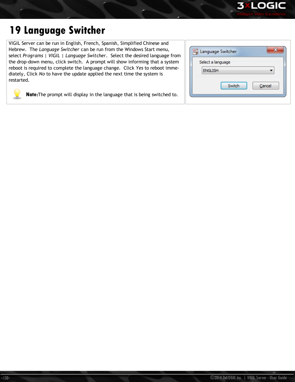 19 language switcher | 3xLOGIC VIGIL Server User Manual | Page 139 / 148