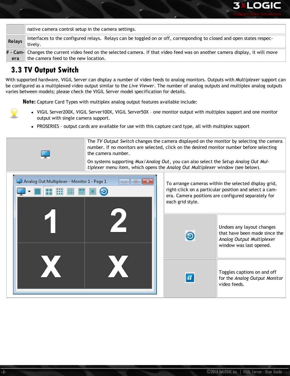 3 tv output switch | 3xLOGIC VIGIL Server User Manual | Page 17 / 148