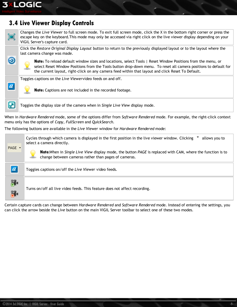 4 live viewer display controls | 3xLOGIC VIGIL Server User Manual | Page 18 / 148