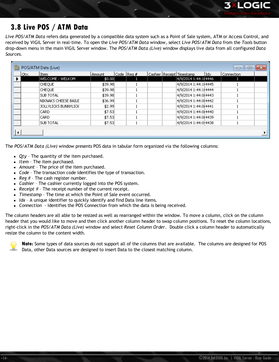 8 live pos / atm data | 3xLOGIC VIGIL Server User Manual | Page 23 / 148