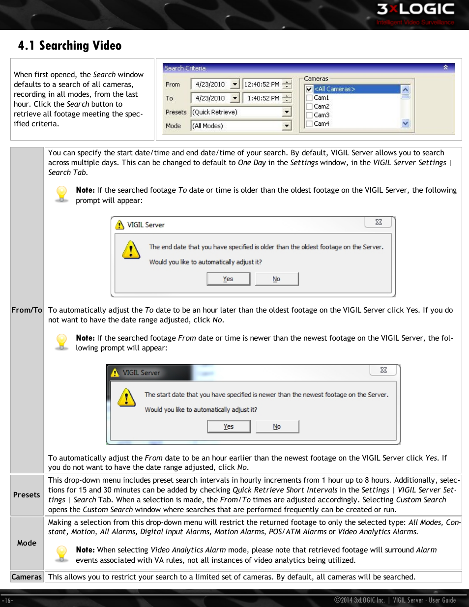 1 searching video | 3xLOGIC VIGIL Server User Manual | Page 25 / 148