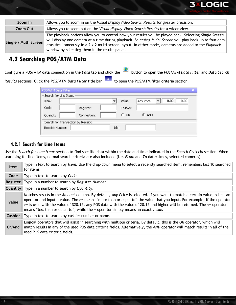 2 searching pos/atm data, 1 search for line items | 3xLOGIC VIGIL Server User Manual | Page 27 / 148