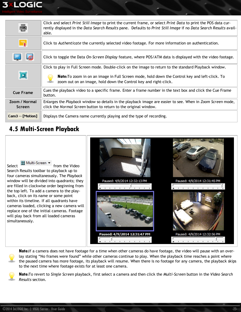 5 multi-screen playback | 3xLOGIC VIGIL Server User Manual | Page 32 / 148