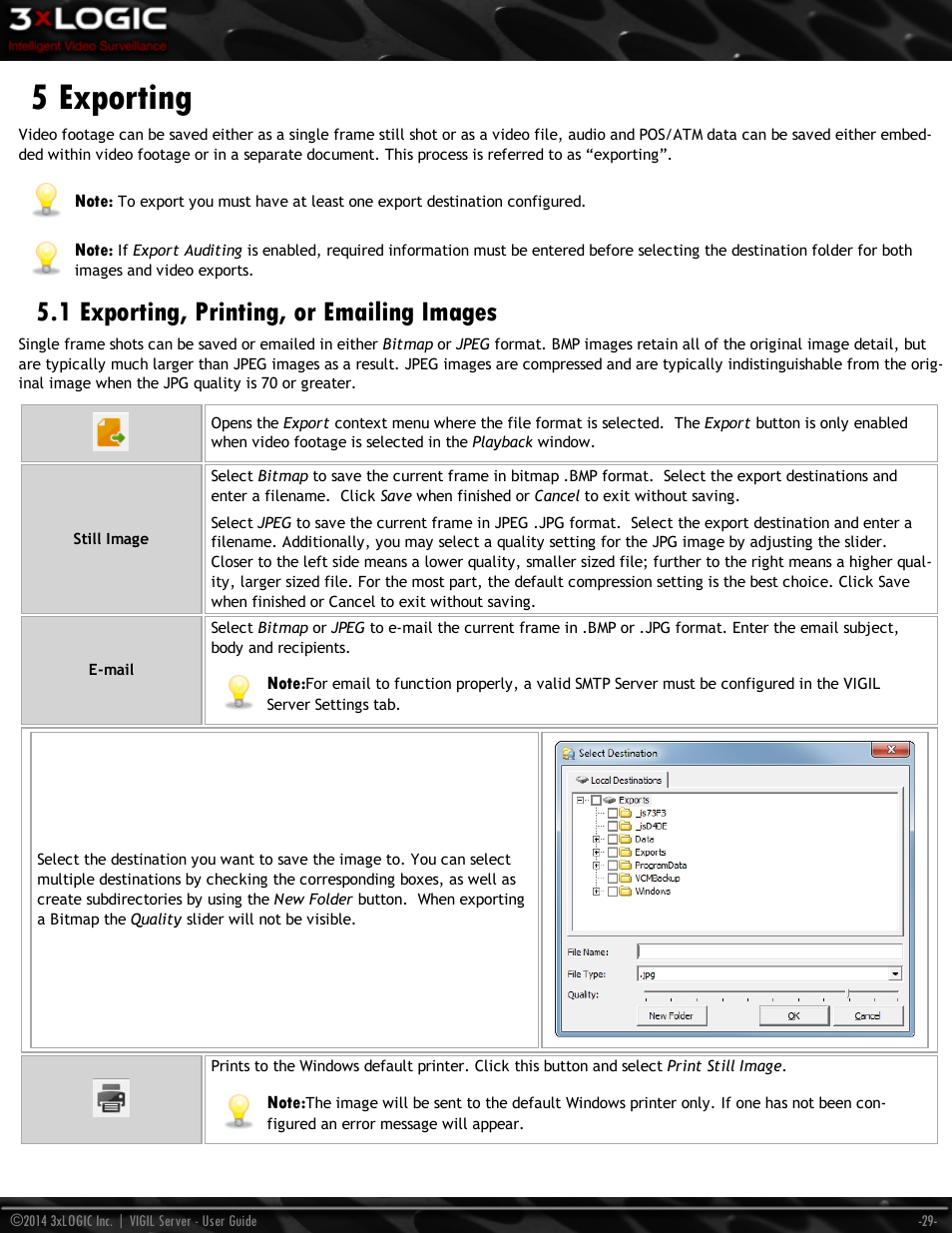 5 exporting, 1 exporting, printing, or emailing images | 3xLOGIC VIGIL Server User Manual | Page 38 / 148