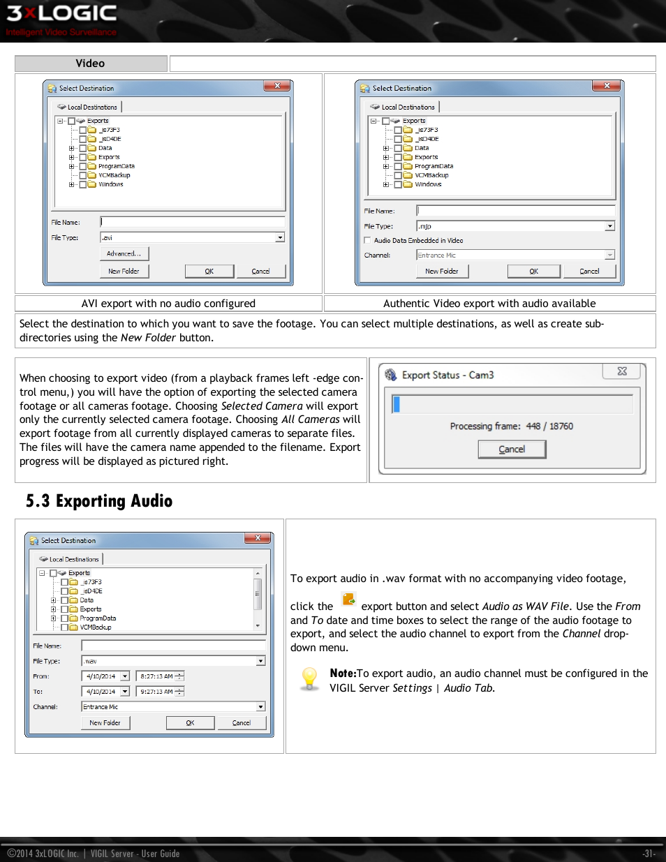 3 exporting audio | 3xLOGIC VIGIL Server User Manual | Page 40 / 148