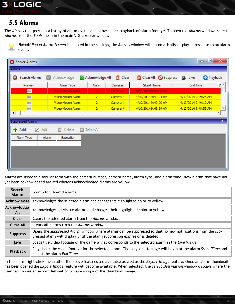 5 alarms | 3xLOGIC VIGIL Server User Manual | Page 42 / 148