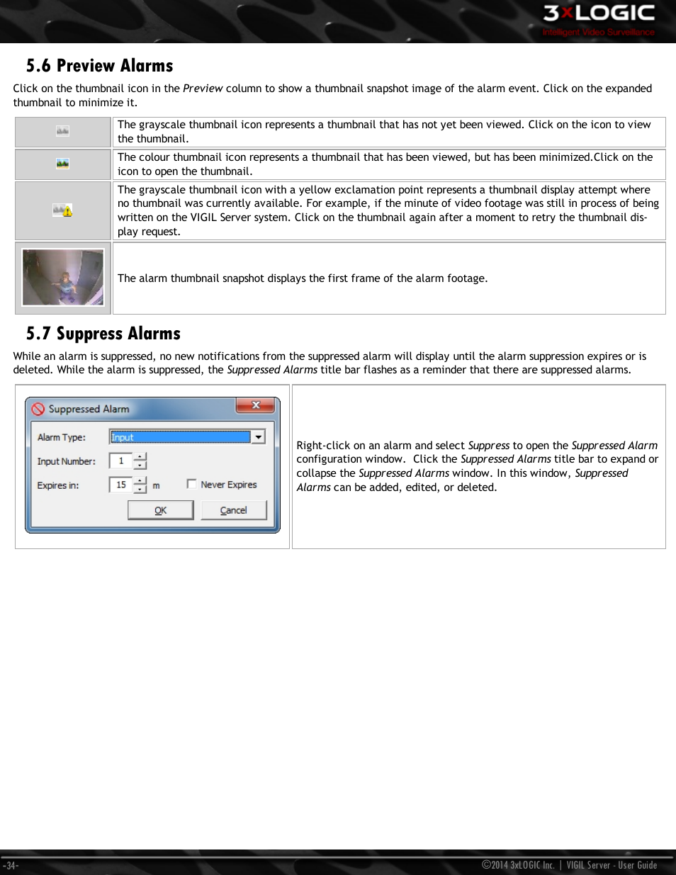 6 preview alarms, 7 suppress alarms | 3xLOGIC VIGIL Server User Manual | Page 43 / 148