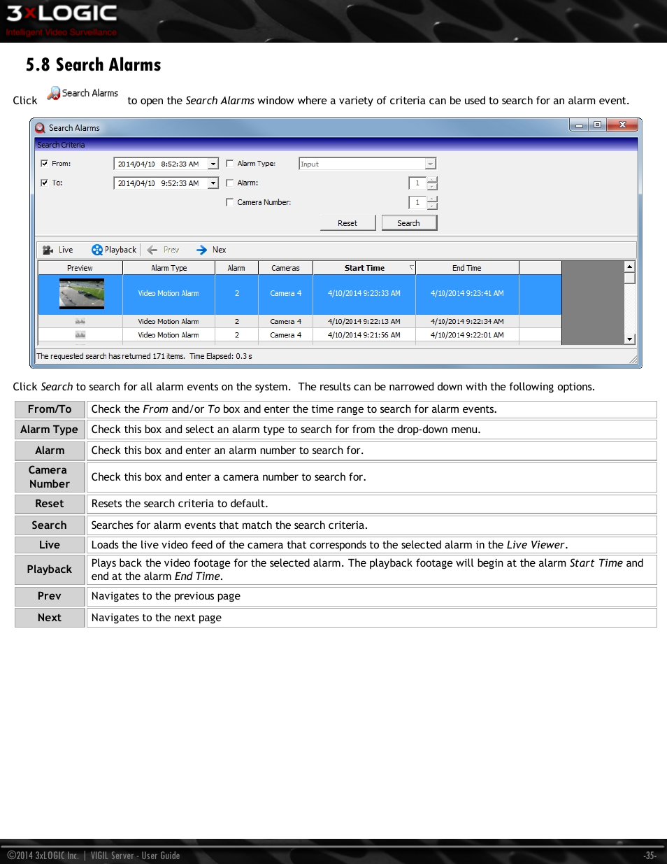 8 search alarms | 3xLOGIC VIGIL Server User Manual | Page 44 / 148