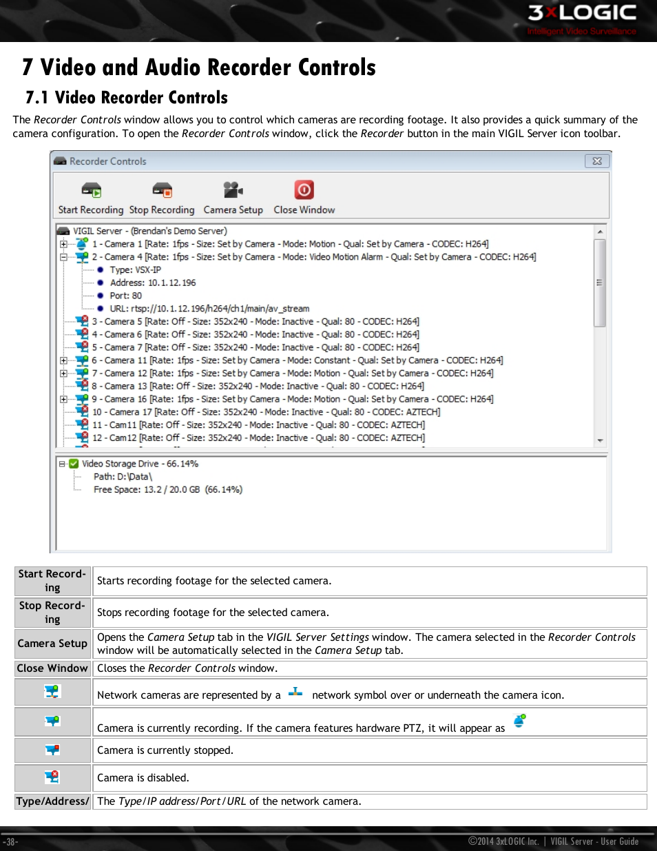 7 video and audio recorder controls, 1 video recorder controls | 3xLOGIC VIGIL Server User Manual | Page 47 / 148