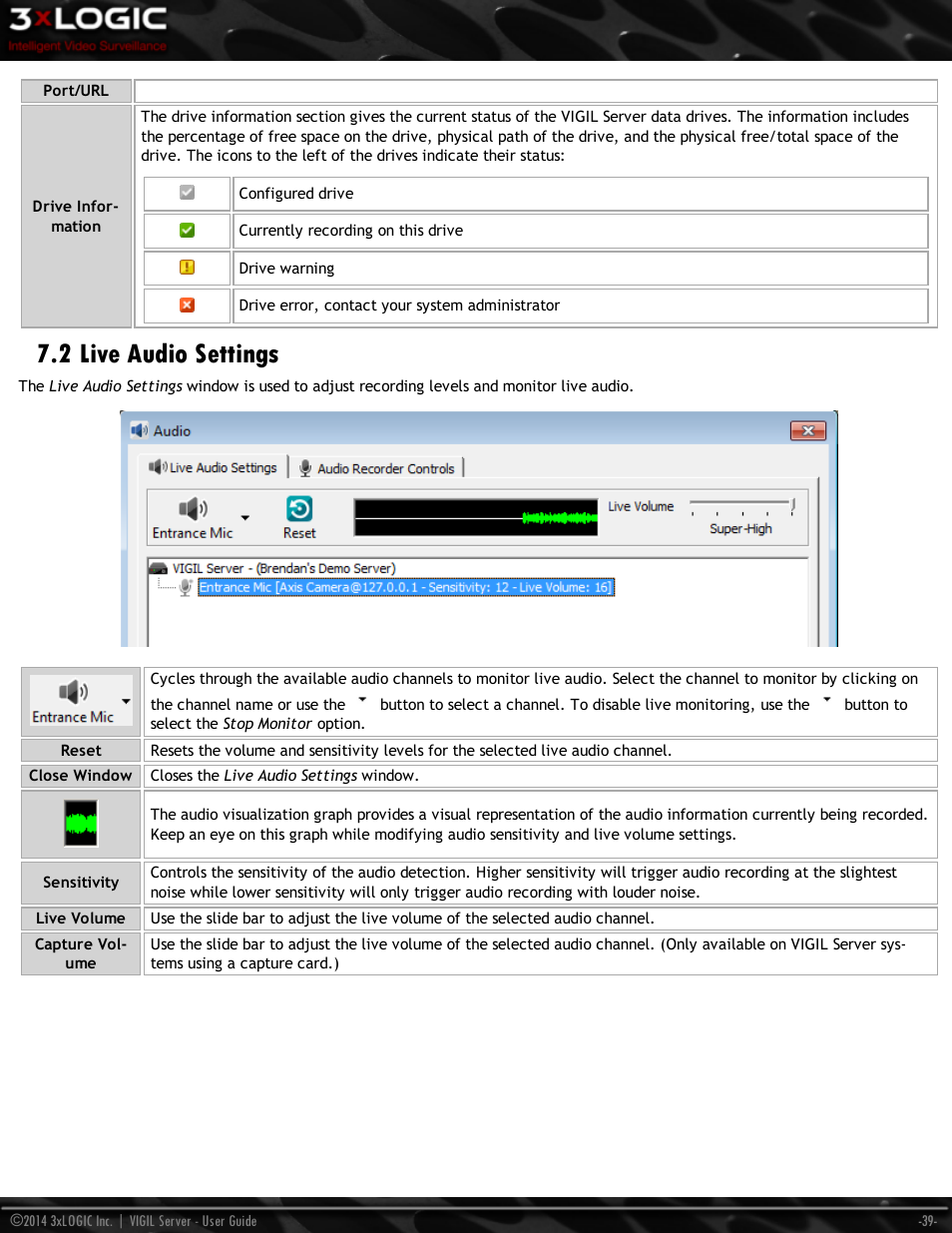 2 live audio settings | 3xLOGIC VIGIL Server User Manual | Page 48 / 148
