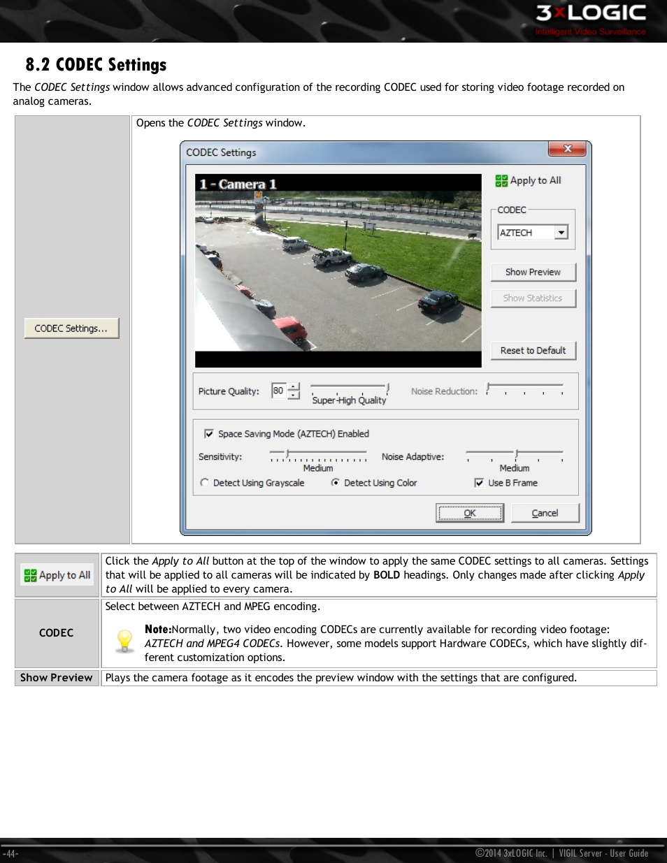 2 codec settings | 3xLOGIC VIGIL Server User Manual | Page 53 / 148