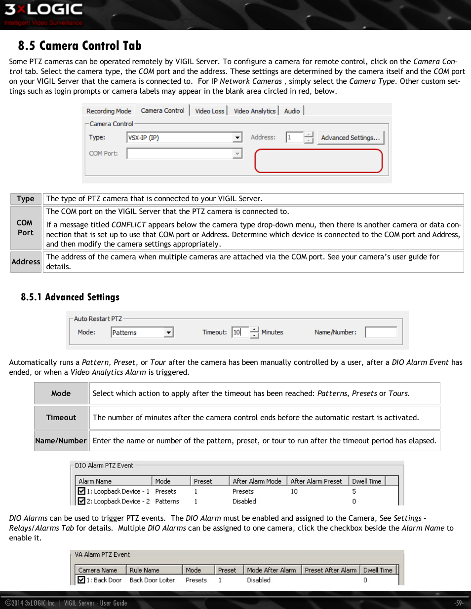 5 camera control tab, 1 advanced settings | 3xLOGIC VIGIL Server User Manual | Page 68 / 148