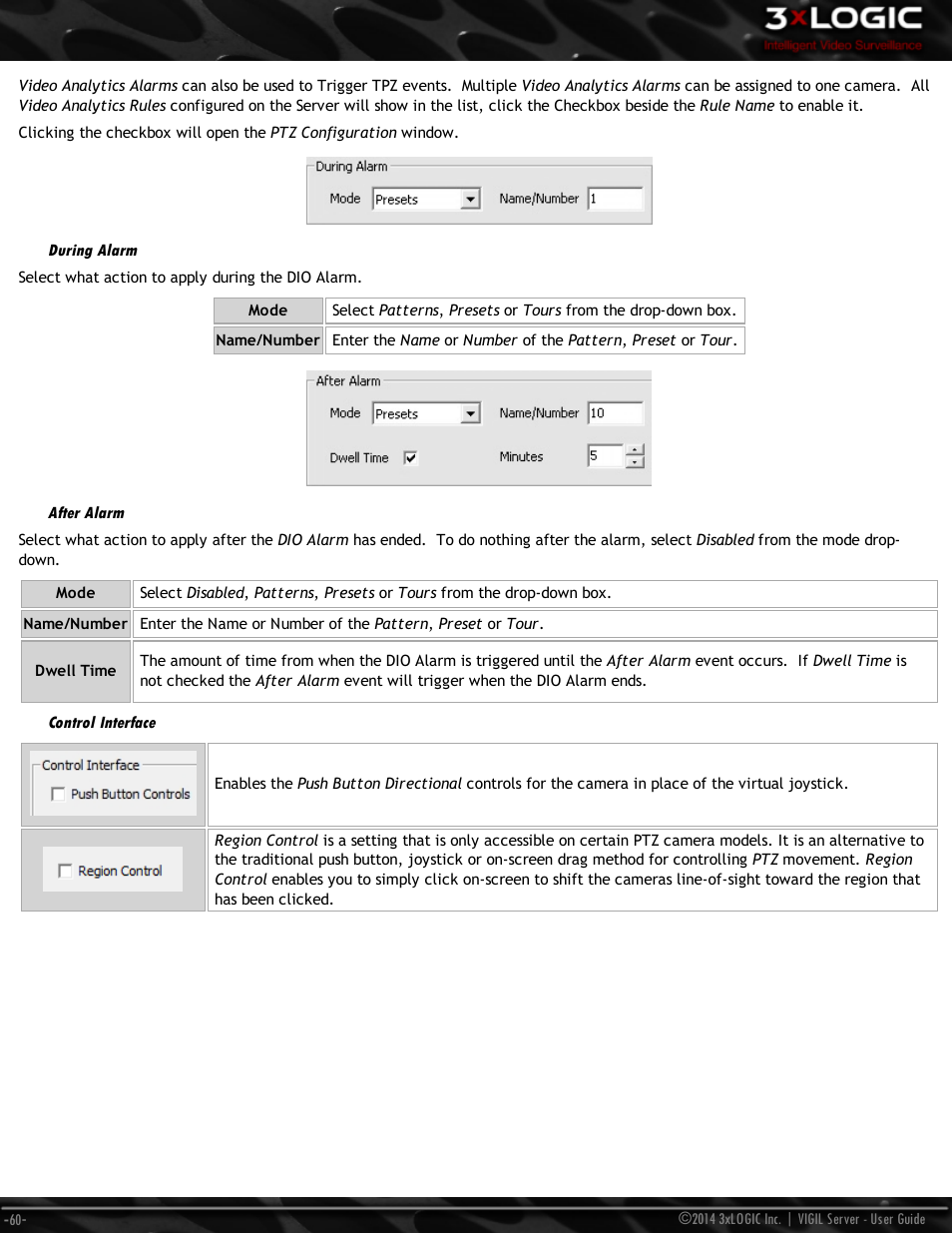 During alarm, After alarm, Control interface | 3xLOGIC VIGIL Server User Manual | Page 69 / 148