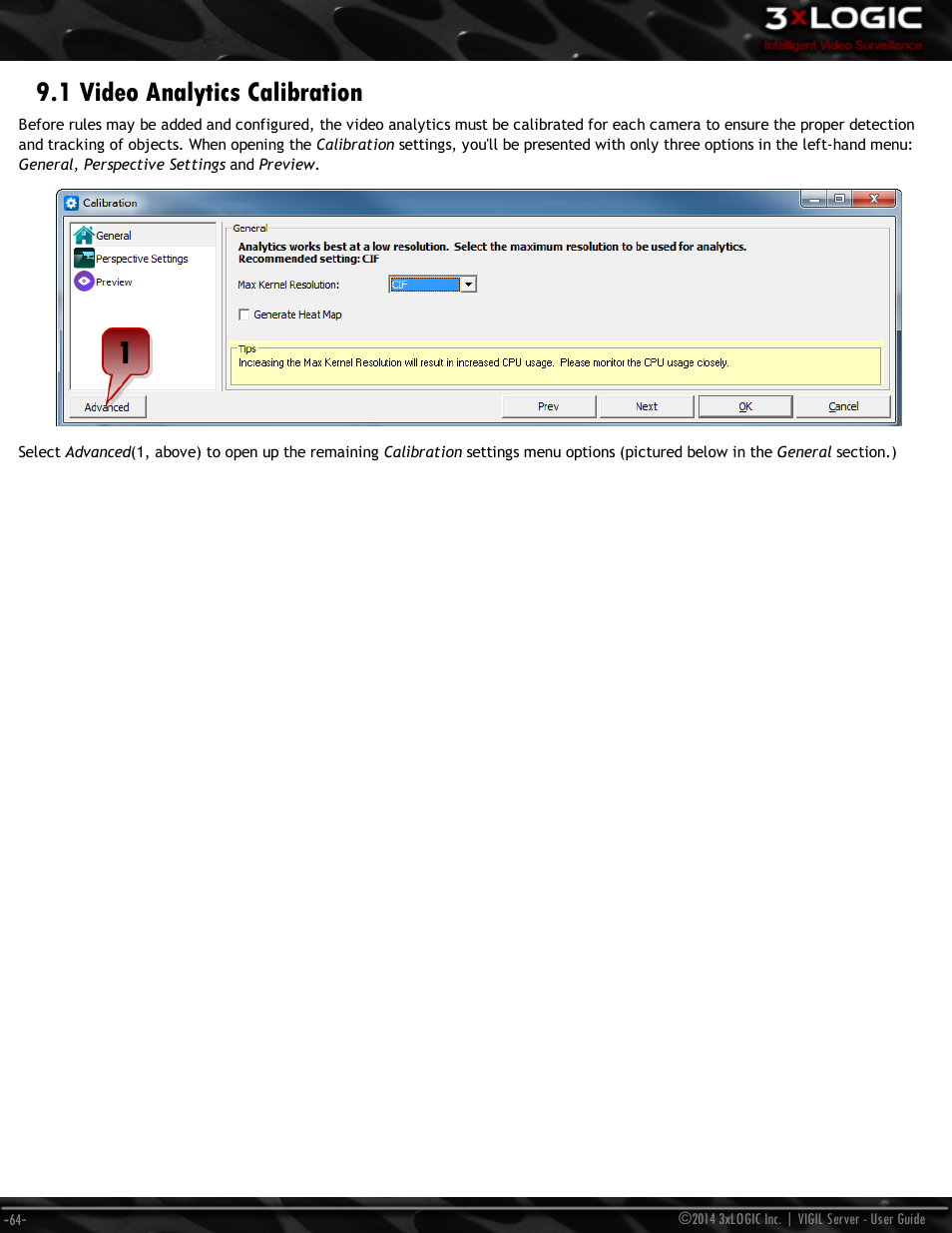 1 video analytics calibration | 3xLOGIC VIGIL Server User Manual | Page 73 / 148