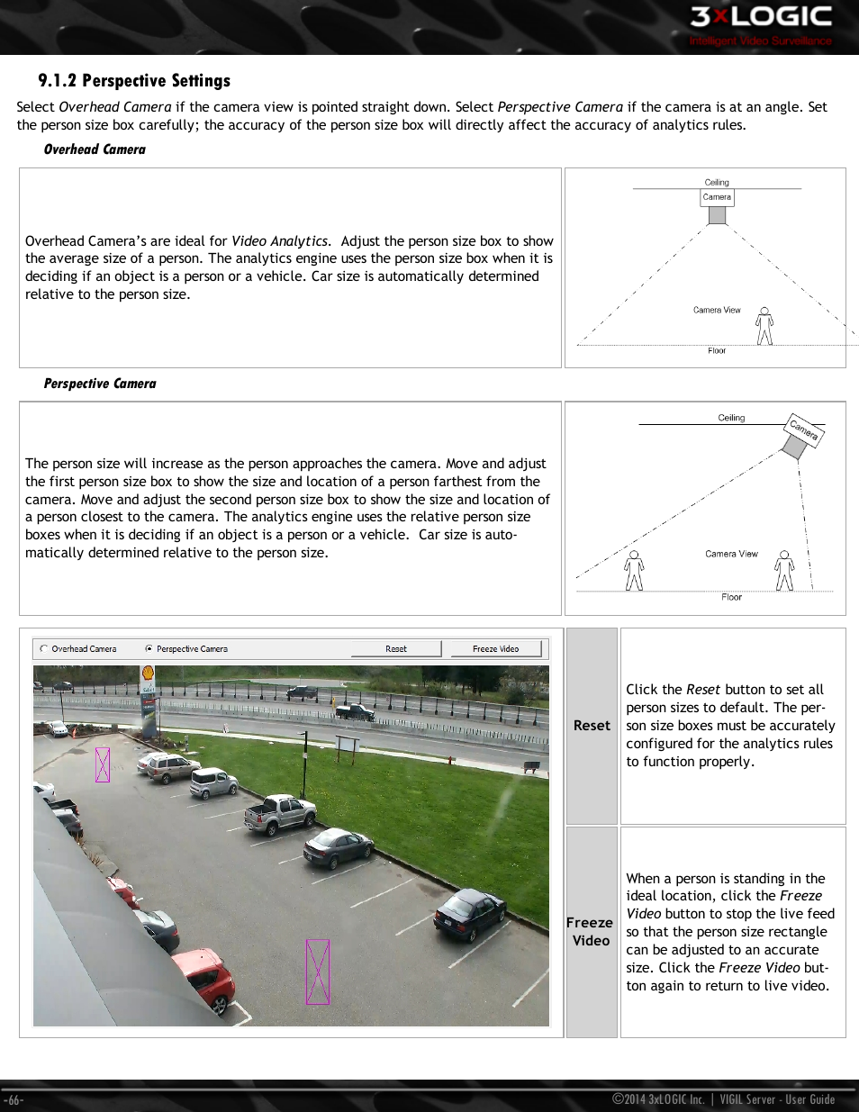 2 perspective settings, Overhead camera, Perspective camera | 3xLOGIC VIGIL Server User Manual | Page 75 / 148