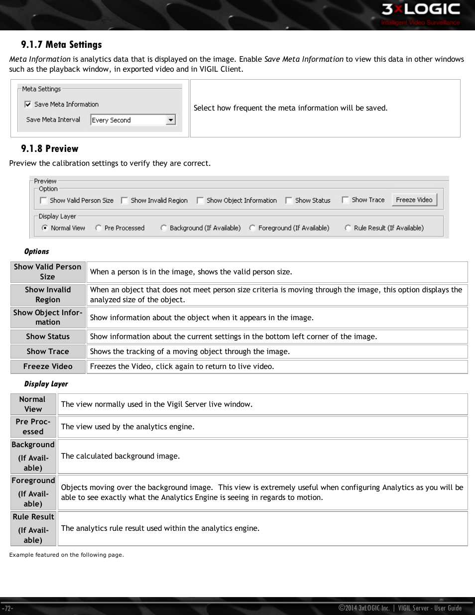 7 meta settings, 8 preview, Options | Display layer | 3xLOGIC VIGIL Server User Manual | Page 81 / 148