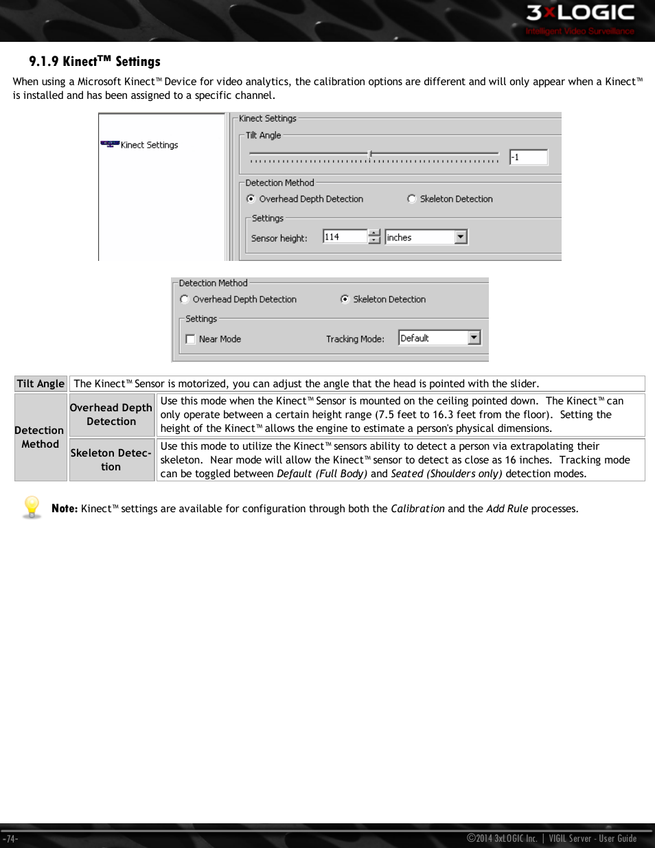 9 kinect™ settings | 3xLOGIC VIGIL Server User Manual | Page 83 / 148