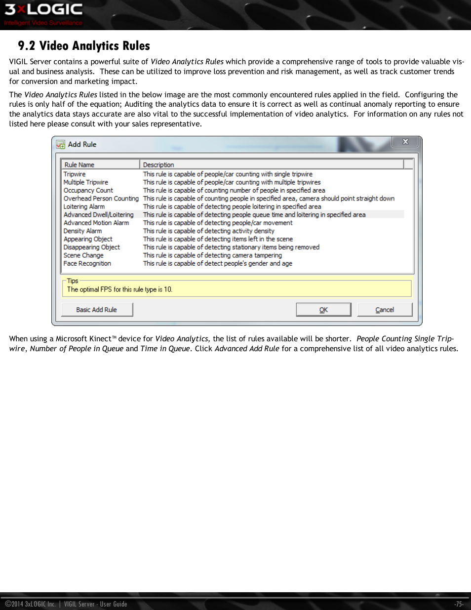 2 video analytics rules | 3xLOGIC VIGIL Server User Manual | Page 84 / 148