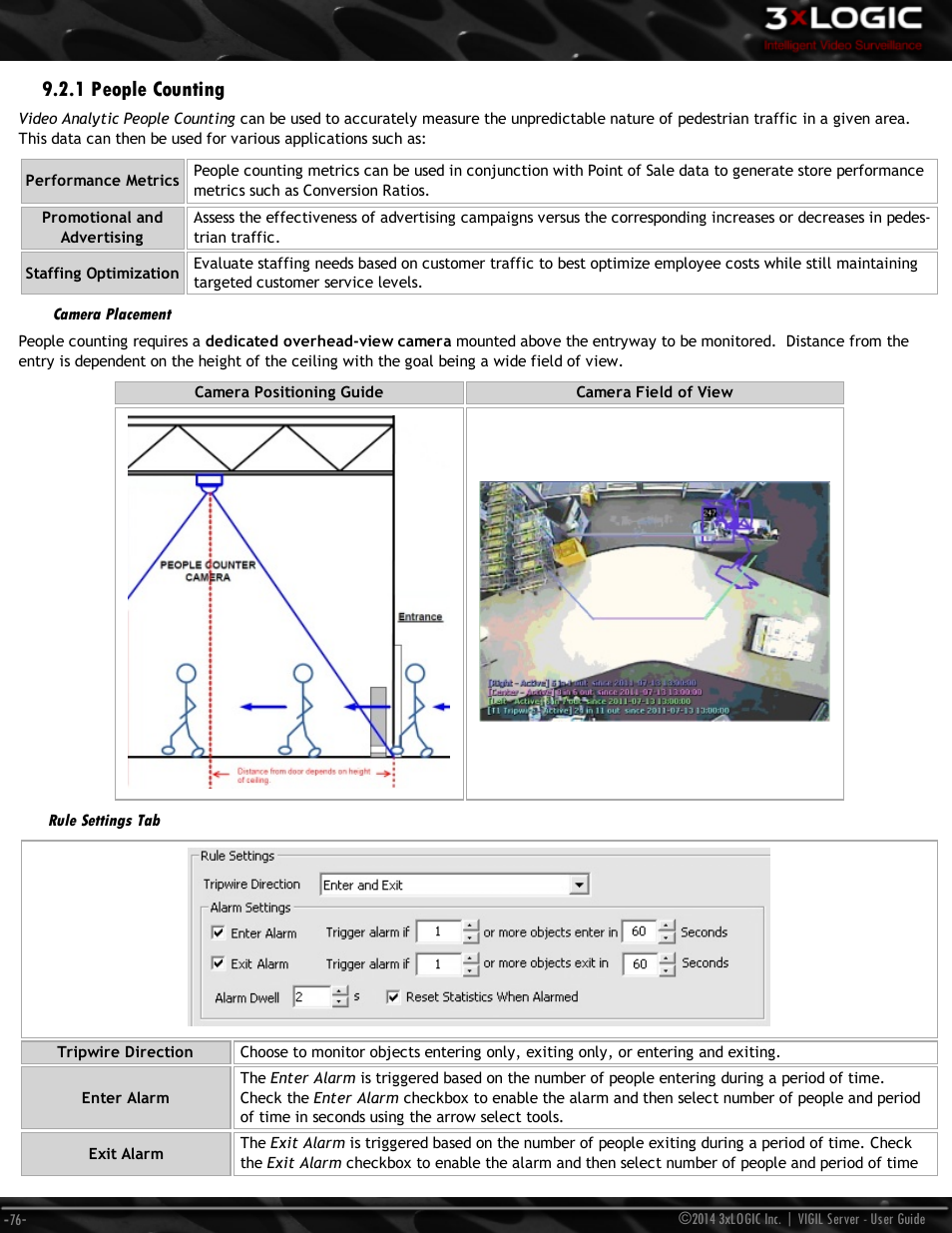 1 people counting, Camera placement, Rule settings tab | 3xLOGIC VIGIL Server User Manual | Page 85 / 148