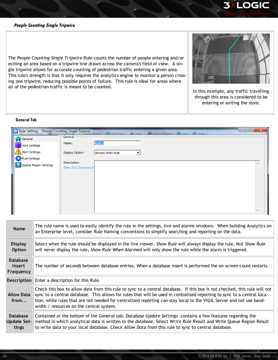 People counting single tripwire, General tab | 3xLOGIC VIGIL Server User Manual | Page 87 / 148