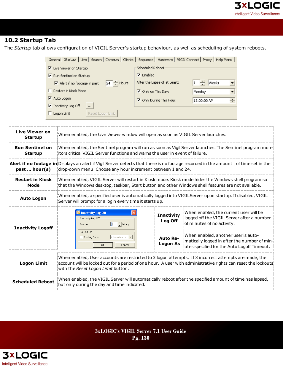 2 startup tab, Tartup | 3xLOGIC VIGIL Server User Manual | Page 134 / 180