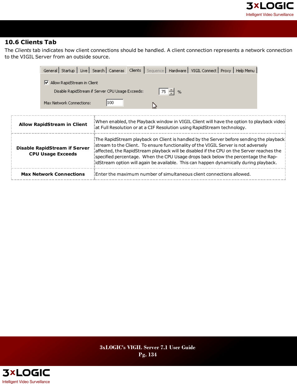 6 clients tab, Lients | 3xLOGIC VIGIL Server User Manual | Page 138 / 180