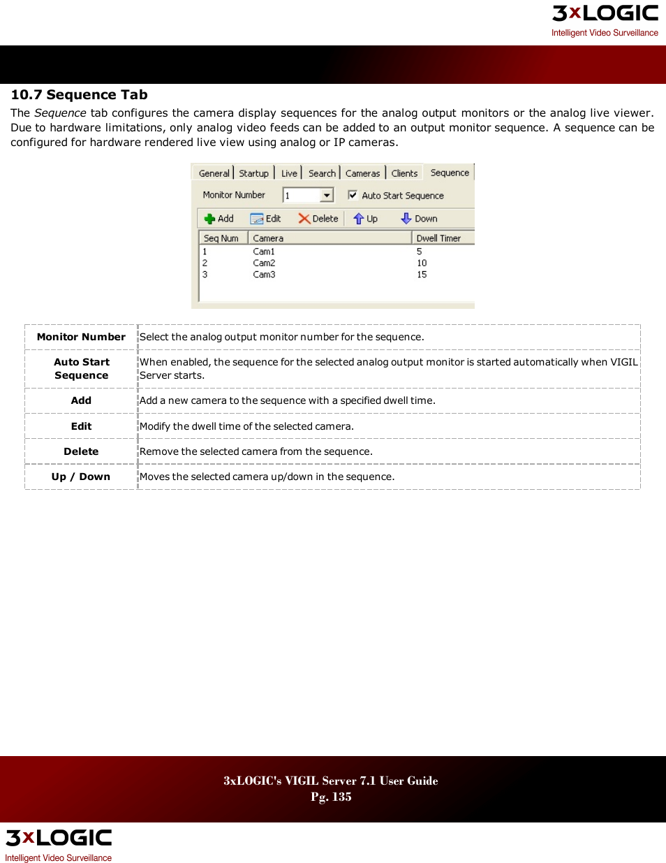 7 sequence tab, Equence | 3xLOGIC VIGIL Server User Manual | Page 139 / 180