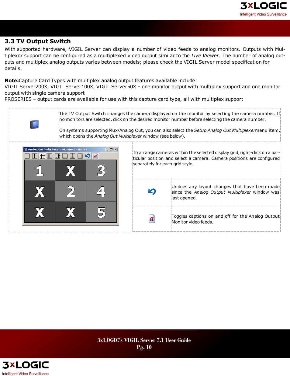 3 tv output switch, 3 tv o, Utput | Witch | 3xLOGIC VIGIL Server User Manual | Page 14 / 180