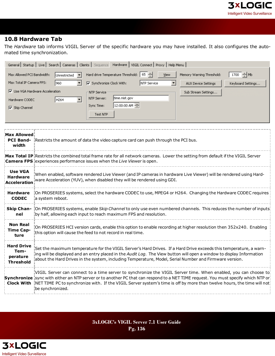 8 hardware tab, Ardware | 3xLOGIC VIGIL Server User Manual | Page 140 / 180