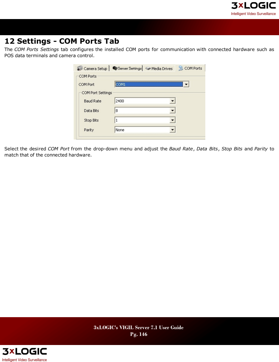 12 settings - com ports tab | 3xLOGIC VIGIL Server User Manual | Page 150 / 180