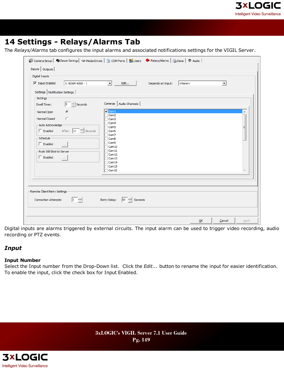 14 settings - relays/alarms tab | 3xLOGIC VIGIL Server User Manual | Page 153 / 180