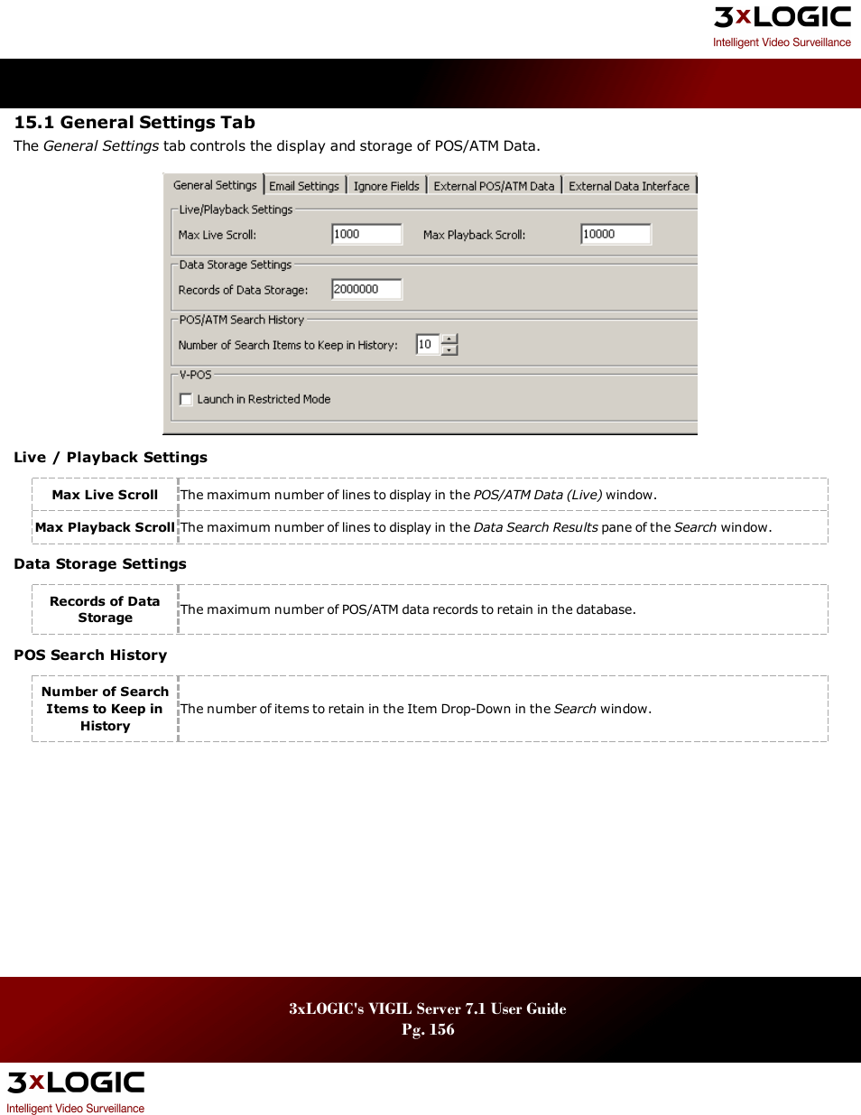 1 general settings tab, Eneral, Ettings | 3xLOGIC VIGIL Server User Manual | Page 160 / 180