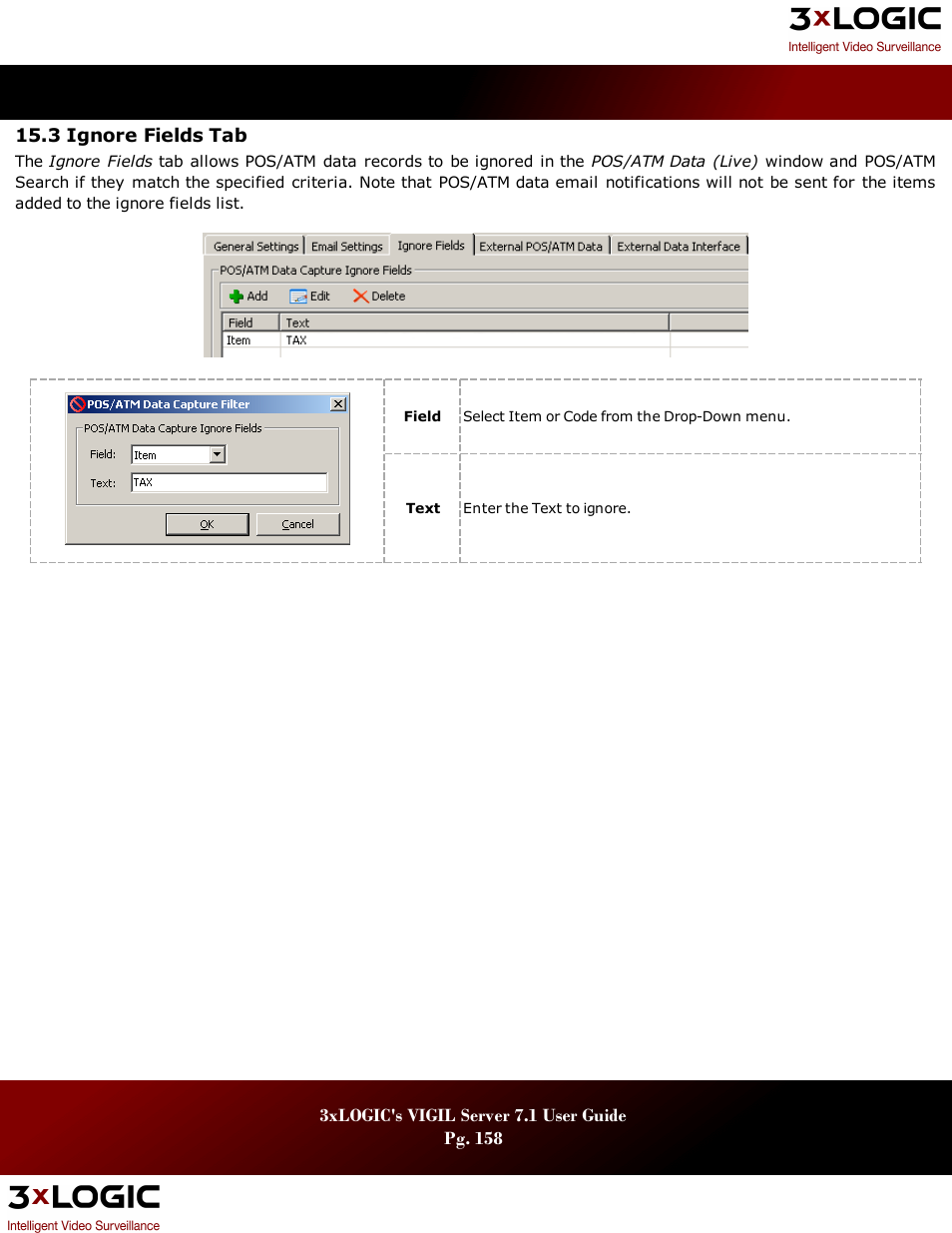 3 ignore fields tab, Gnore, Ields | 3xLOGIC VIGIL Server User Manual | Page 162 / 180