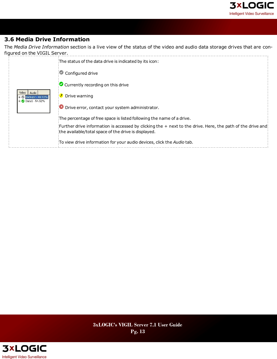 6 media drive information, Edia, Rive | Nformation | 3xLOGIC VIGIL Server User Manual | Page 17 / 180