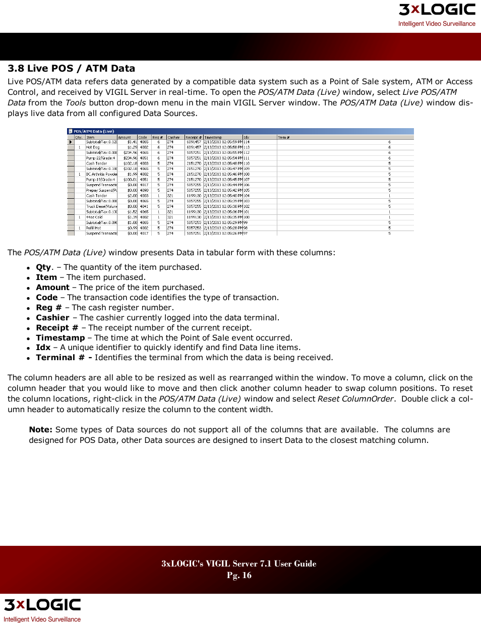 8 live pos / atm data, Pos / atm d | 3xLOGIC VIGIL Server User Manual | Page 20 / 180