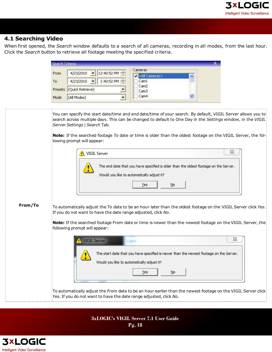 1 searching video, Earching, Ideo | 3xLOGIC VIGIL Server User Manual | Page 22 / 180