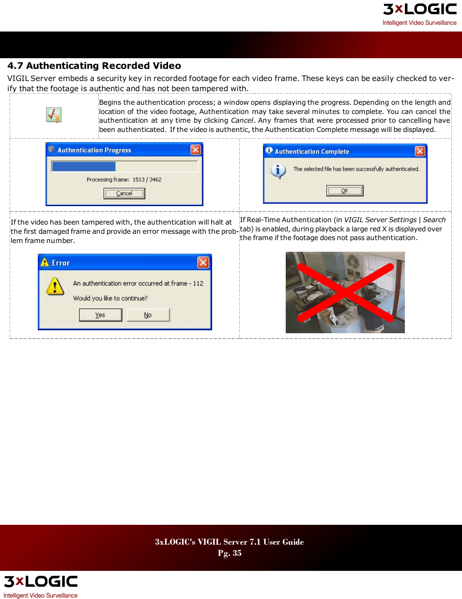 7 authenticating recorded video, Uthenticating, Ecorded | Ideo | 3xLOGIC VIGIL Server User Manual | Page 39 / 180