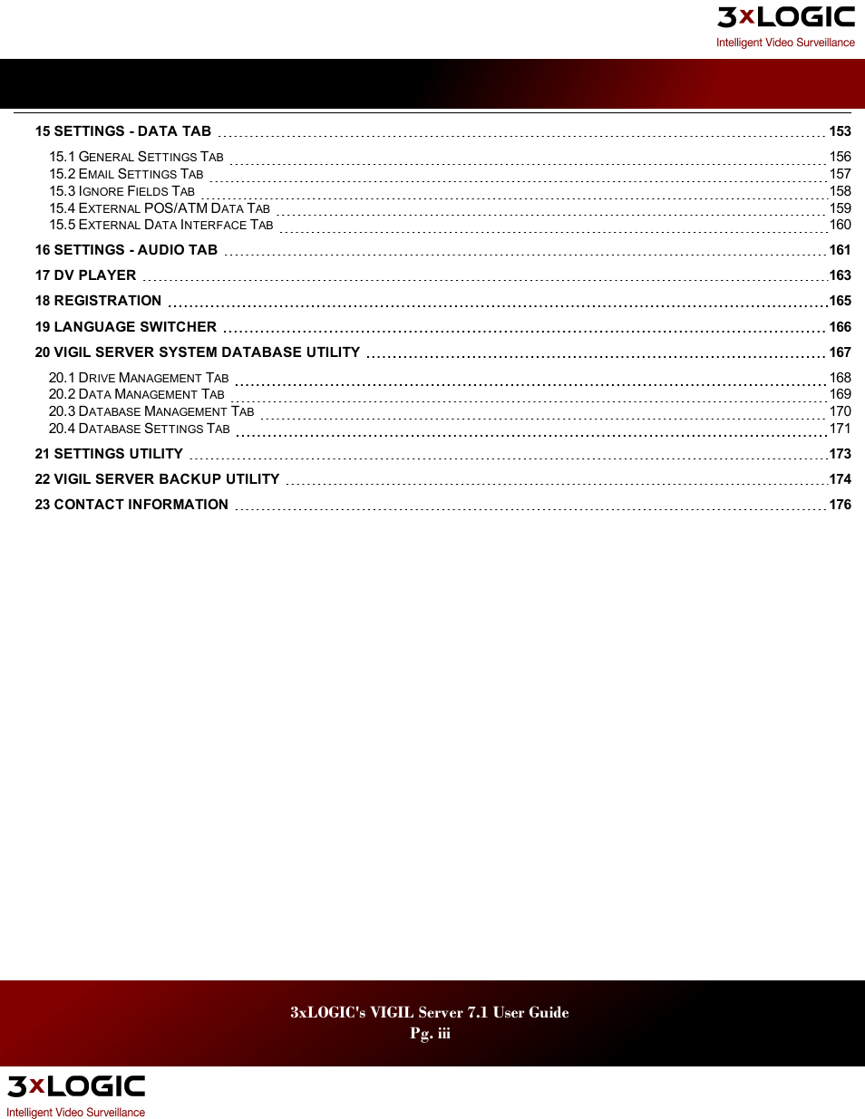 3xlogic's vigil server 7.1 user guide pg. iii | 3xLOGIC VIGIL Server User Manual | Page 4 / 180