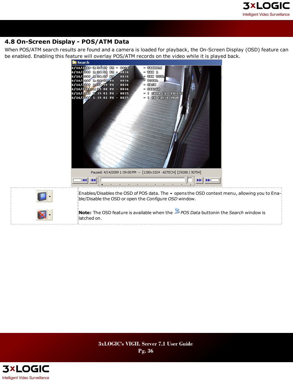 8 on-screen display - pos/atm data, Creen, Isplay | Pos/atm d | 3xLOGIC VIGIL Server User Manual | Page 40 / 180