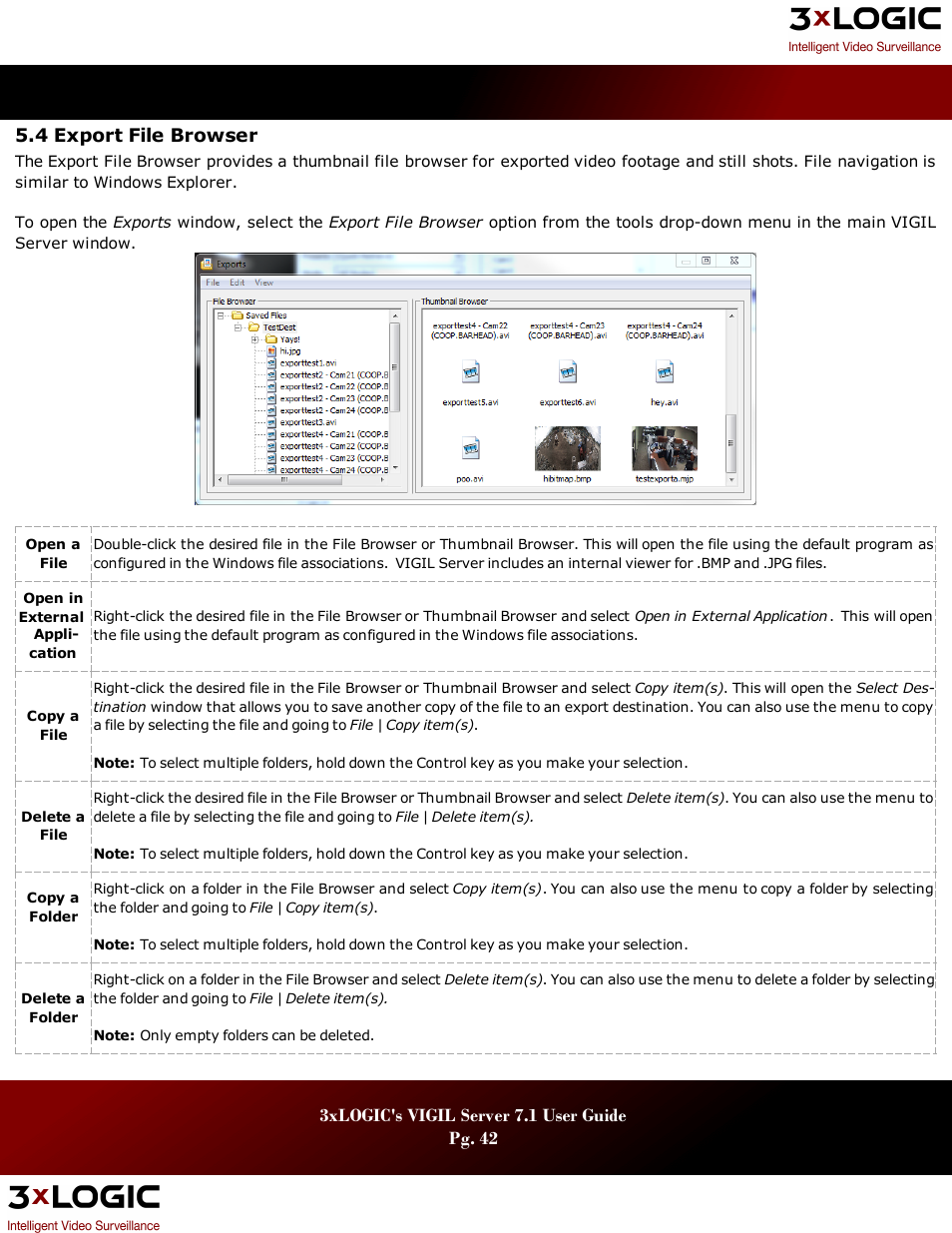 4 export file browser, Xport, Rowser | 3xLOGIC VIGIL Server User Manual | Page 46 / 180