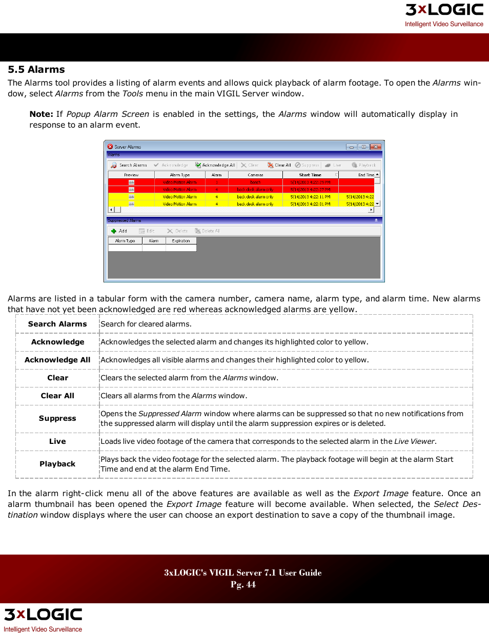 5 alarms, Larms | 3xLOGIC VIGIL Server User Manual | Page 48 / 180