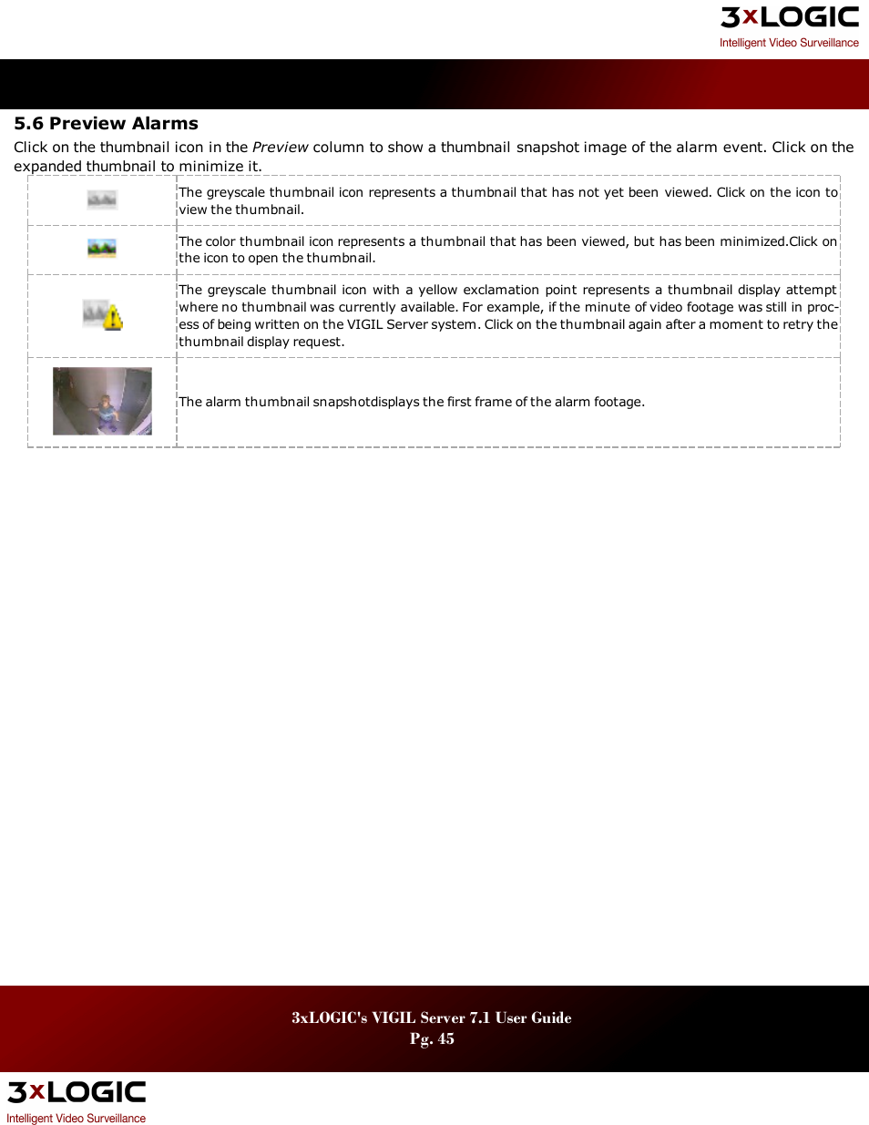 6 preview alarms, Review, Larms | 3xLOGIC VIGIL Server User Manual | Page 49 / 180