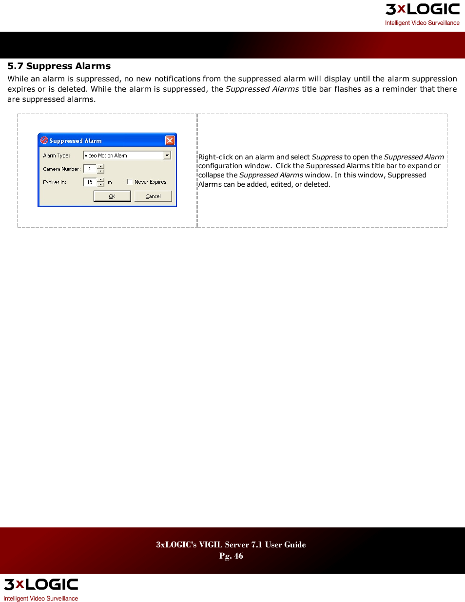 7 suppress alarms, Uppress, Larms | 3xLOGIC VIGIL Server User Manual | Page 50 / 180