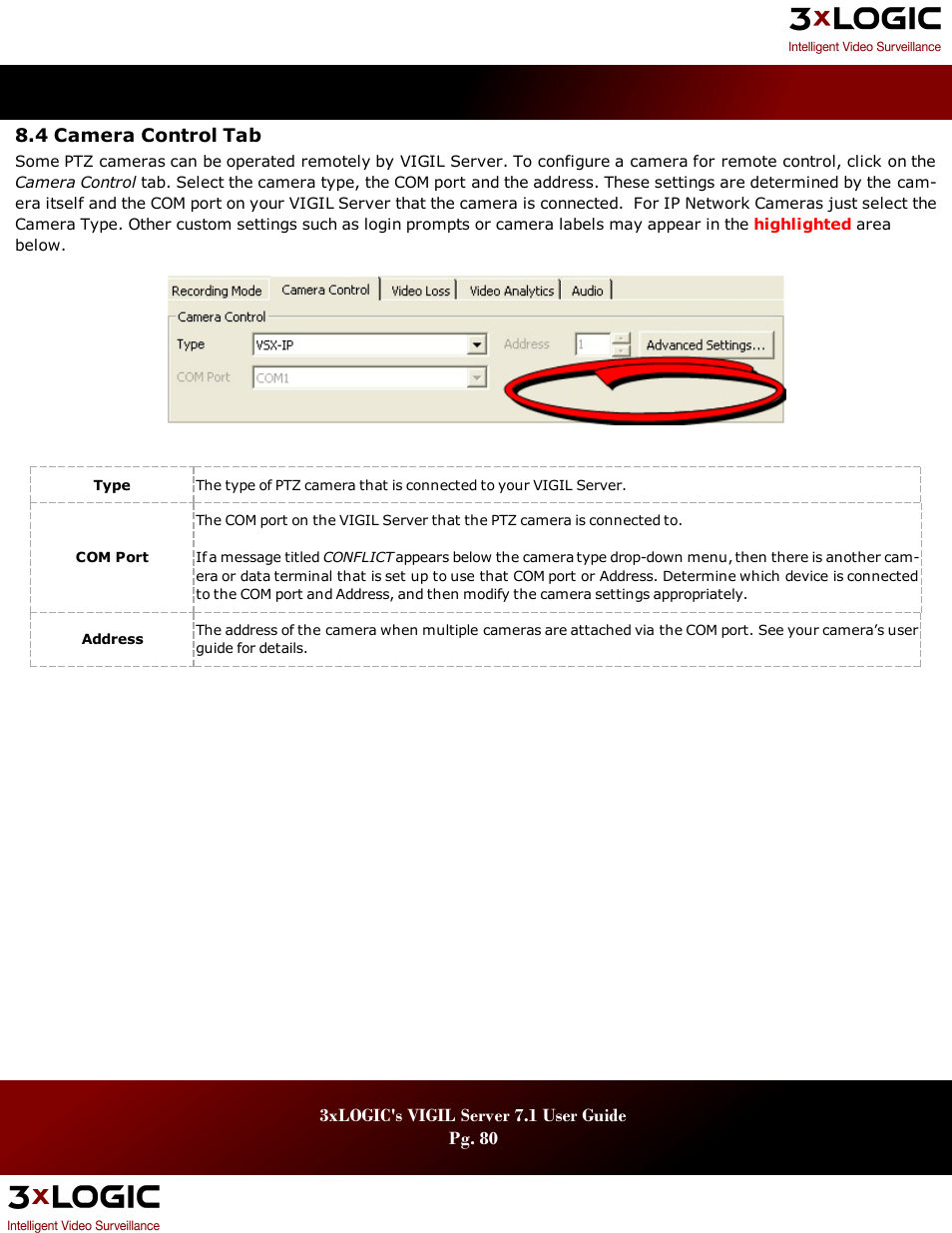 4 camera control tab, Amera, Ontrol | 3xLOGIC VIGIL Server User Manual | Page 84 / 180