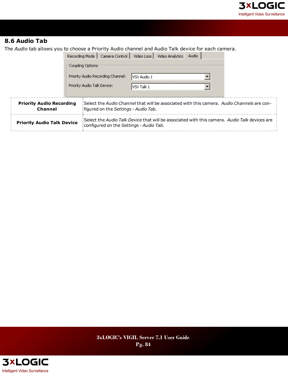 6 audio tab, Udio | 3xLOGIC VIGIL Server User Manual | Page 88 / 180