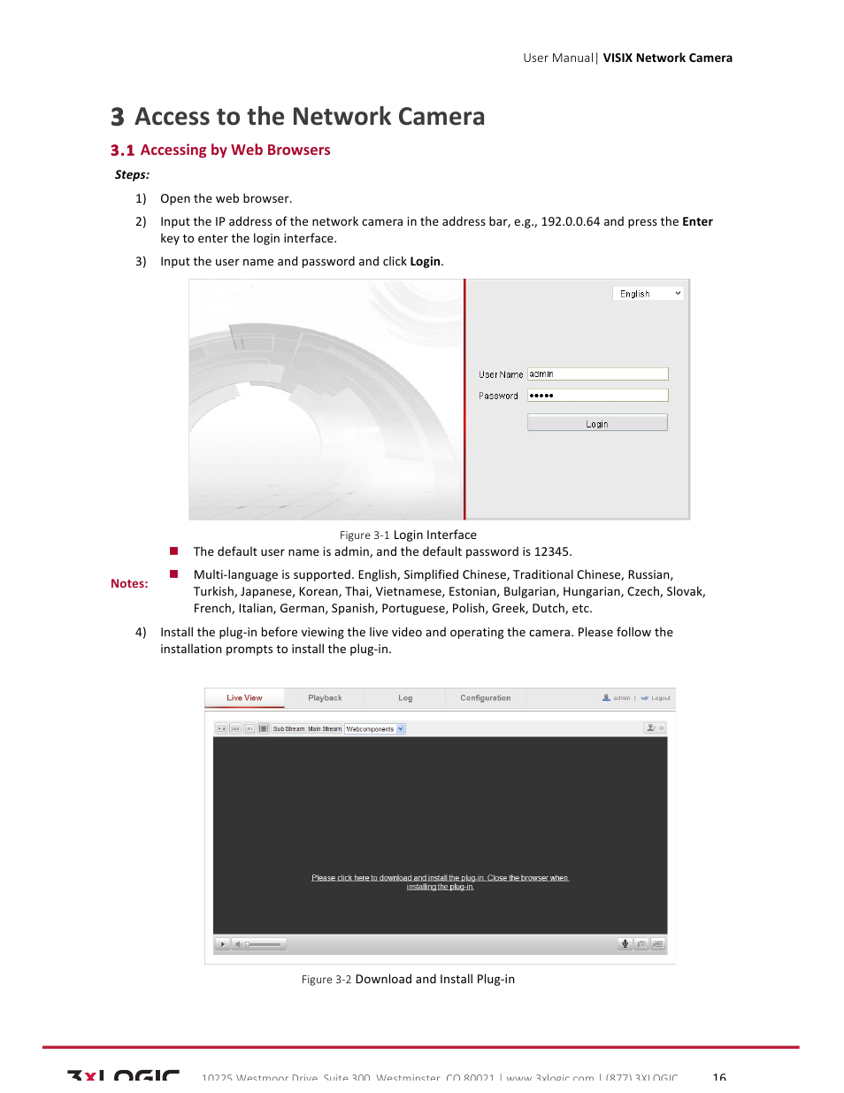 3 access to the network camera | 3xLOGIC VISIX Camera User Manual | Page 16 / 79