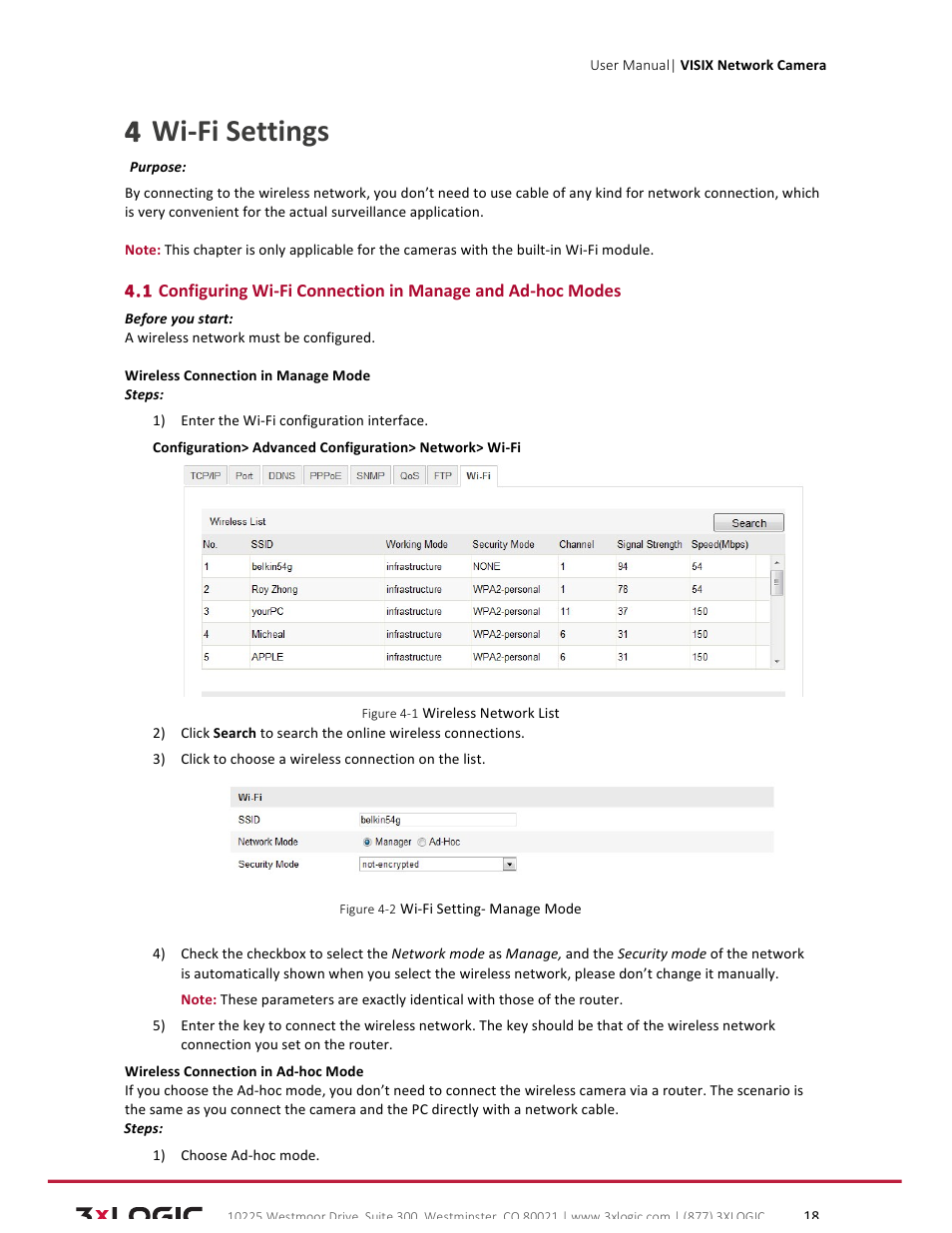 4 wi-­‐fi settings | 3xLOGIC VISIX Camera User Manual | Page 18 / 79