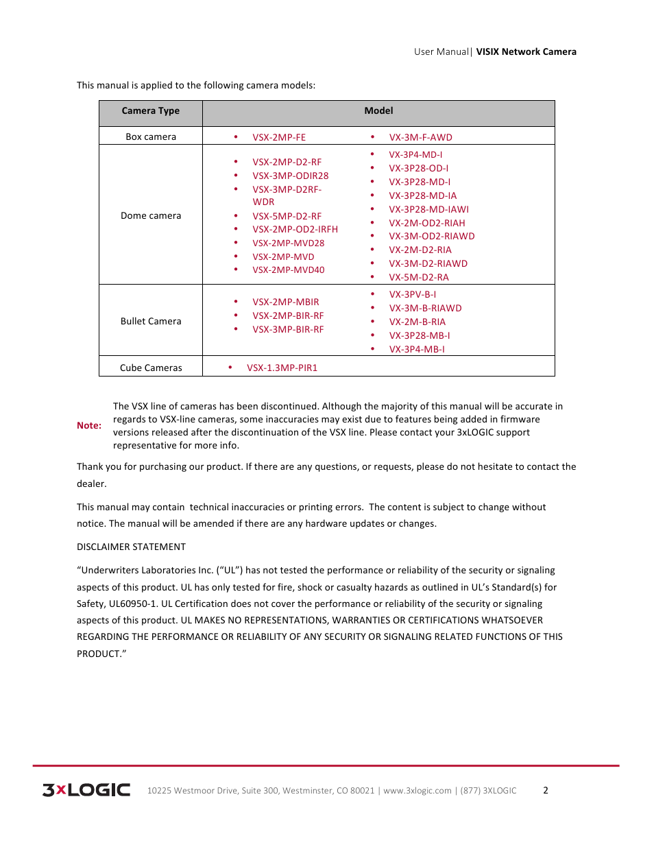 3xLOGIC VISIX Camera User Manual | Page 2 / 79